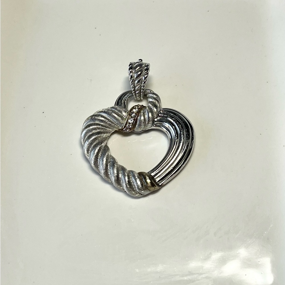 Judith Ripka 925 Two Tone Heart Pendant With CZ Stones